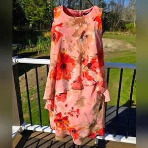 Lauren Ralph Lauren floral sleeveless dress, size 12, VGUC Peach Orange